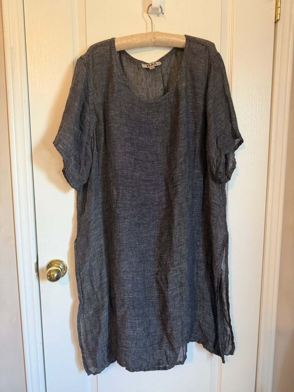 FLAX Linen Dress Size L Black Gray Lagenlook